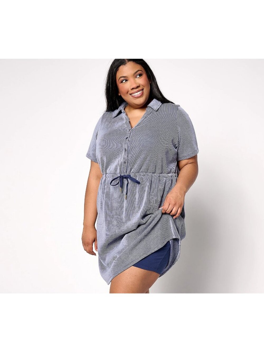 Sport Savvy Dress Set XXS Petite Seersucker Button Up Midnight Blue Nautical NEW